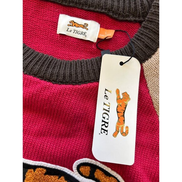 Le Tigre Red Tan Sweater Tiger Patch Mens Size Large or XL Pullover Crewneck New - Picture 4 of 8